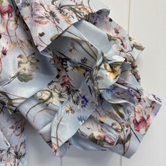 Easel Women's Satin Floral Boho Cottage Blouse Size M Feminine Puff Sleeve NWT - Picture 4 of 11